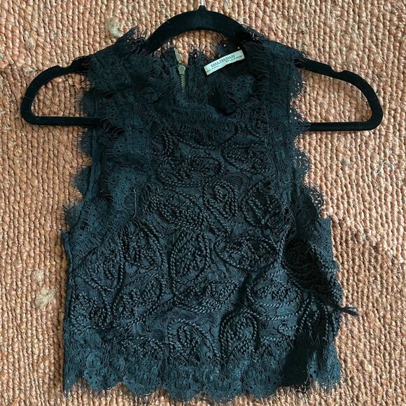 Zara black crop lace top with zipper back size medium - Picture 1 of 4